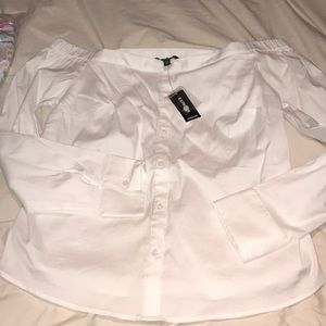 White off the shoulder dress shirt